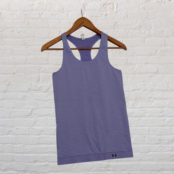 Under Armour Tops - Under Armour HeatGear Purple Striped Racerback Tank Top Fitted Medium